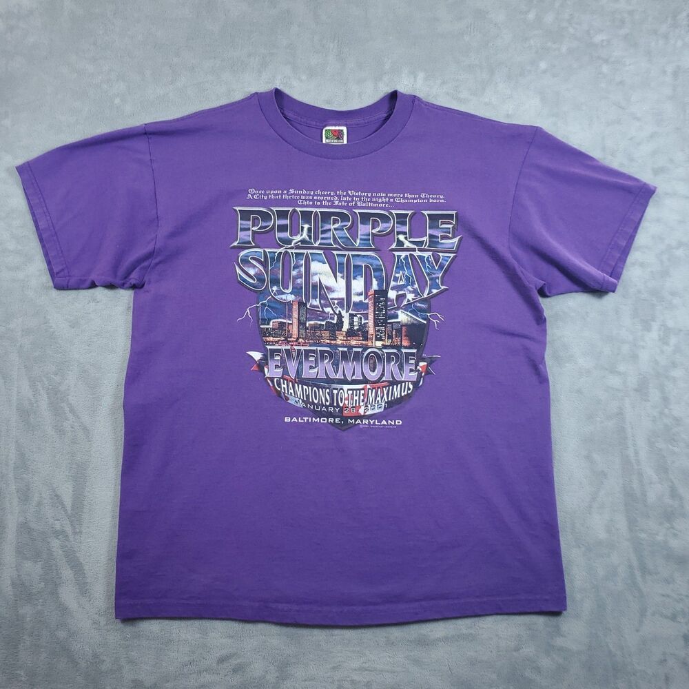 Vintage 2001 Baltimore Ravens Purple Sunday Tee Mens XL Fruit of the Loom